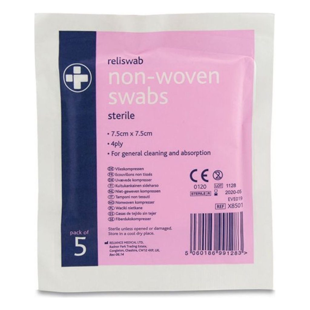 Sterile Non-Woven Swabs – 7.5 x 7.5cm (Pack of 5)